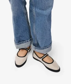 Bosanova Ballerines Et Mary Janes | Ballerines en toile beige avec bride sur le cou-de-pied