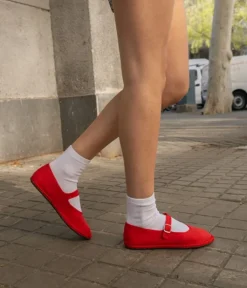 Bosanova Ballerines Et Mary Janes | Ballerines en toile rouge avec bride sur le cou-de-pied