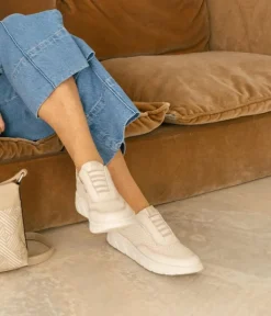 Bosanova Sandales Compensées | Baskets femme beiges à lacets élastiques