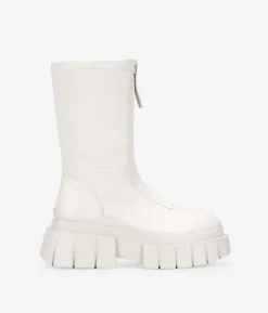 Bosanova Bottes Semelles Track | Bottes De Plateforme | Beige boots with zipper and platform