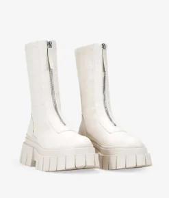 Bosanova Bottes Semelles Track | Bottes De Plateforme | Beige boots with zipper and platform