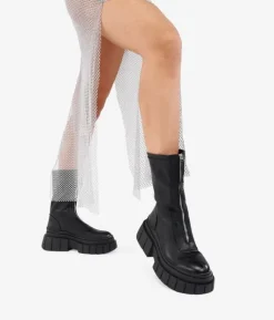 Bosanova Bottes Semelles Track | Bottes De Plateforme | Black boots with zipper and platform