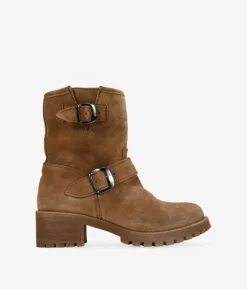 Bosanova Bottes De Motard | Chaussures En Cuir | Boots en cuir suédé taupe à boucles