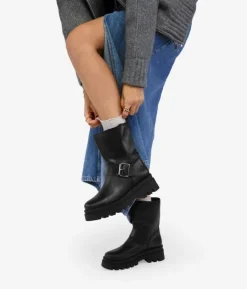 Bosanova Bottes Semelles Track | Bottes De Motard | Boots motardes en cuir noir avec boucle
