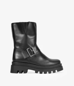 Bosanova Bottes Semelles Track | Bottes De Motard | Boots motardes en cuir noir avec boucle