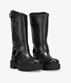 Bosanova Bottes De Motard | Chaussures En Cuir | Boots motardes en cuir noir avec boucle