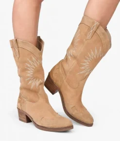 Bosanova Bottes Cowboy | Chaussures En Cuir | Bottes de cowboy fendues en cuir sable