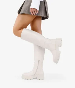 Bosanova Bottes Semelles Track | Bottes Hautes | Bottes hautes à plateforme beiges
