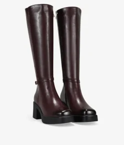 Bosanova Bottes À Talons | Bottes Hautes | Bottes hautes bordeaux à talon et fermeture éclair