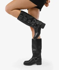 Bosanova Bottes Hautes | Bottes De Motard | Bottes hautes noires à boucles
