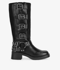 Bosanova Bottes Hautes | Bottes De Motard | Bottes hautes noires à boucles
