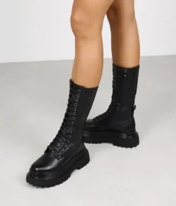 Bosanova Plateformes | Bottes Semelles Track | Bottes hautes noires à lacets