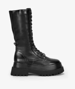 Bosanova Plateformes | Bottes Semelles Track | Bottes hautes noires à lacets