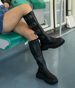Bosanova Bottes Semelles Track | Bottines Chelsea | Bottes hautes noires avec plateforme et boucles