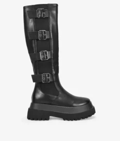 Bosanova Bottes Semelles Track | Bottines Chelsea | Bottes hautes noires avec plateforme et boucles