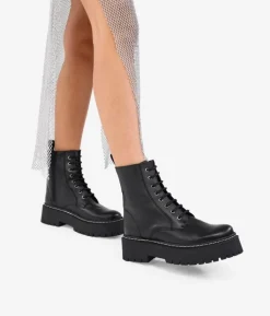 Bosanova Bottes De Plateforme | Bottes Militaires | Bottes militaires en cuir noir à lacets