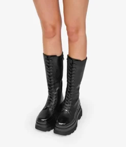Bosanova Bottes Militaires | Bottes De Plateforme | Bottes militaires hautes noires à bout carré et plateforme XL
