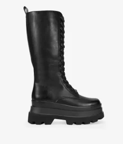 Bosanova Bottes Militaires | Bottes De Plateforme | Bottes militaires hautes noires à bout carré et plateforme XL