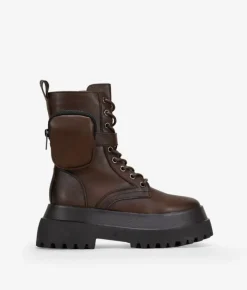 Bosanova Plateformes | Bottes Semelles Track | Bottes militaires marron avec poche