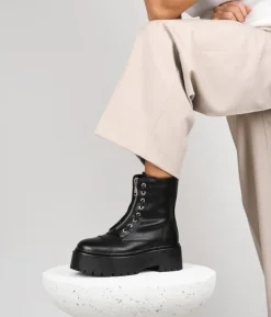 Bosanova Bottes Militaires | Bottes De Plateforme | Bottes militaires noires avec fermeture éclair centrale
