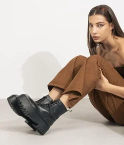 Bosanova Bottes Militaires | Bottes De Plateforme | Bottes militaires noires à lacets et plateforme