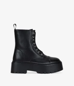 Bosanova Bottes Militaires | Bottes De Plateforme | Bottes militaires noires avec fermeture éclair centrale