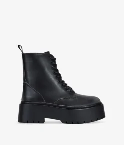 Bosanova Bottes Militaires | Bottes De Plateforme | Bottes militaires noires à lacets et plateforme