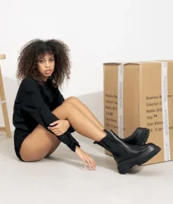 Bosanova Bottes Semelles Track | Bottines Chelsea | Bottes noires avec semelle de course élastique