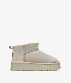 Bosanova Bottes D'hiver | Bottes De Plateforme | Bottines d'hiver en cuir taupe avec plateforme