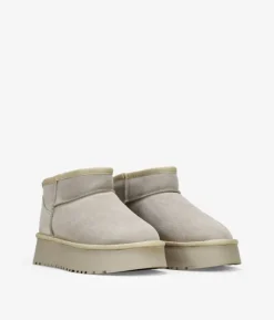 Bosanova Bottes D'hiver | Bottes De Plateforme | Bottines d'hiver en cuir taupe avec plateforme