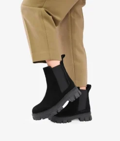Bosanova Bottes Semelles Track | Bottines Chelsea | Bottines en croûte de cuir noir