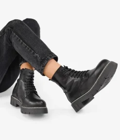Bosanova Chaussures En Cuir | Bottes Militaires | Bottines en cuir noir