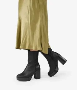 Bosanova Bottes À Talons | Bottes De Plateforme | Bottines en cuir noir à talon et fermeture éclair