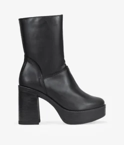 Bosanova Bottes À Talons | Bottes De Plateforme | Bottines en cuir noir à talon et fermeture éclair