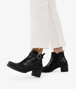Bosanova Bottes À Talons | Bottines en cuir noir avec talon et détail boucle