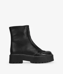 Bosanova Bottes Militaires | Bottes De Plateforme | Bottines en cuir noir avec fermeture éclair sur le devant et plateforme