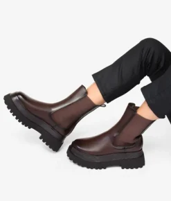 Bosanova Bottes Semelles Track | Bottes De Plateforme | Bottines marron à semelle track élastiquée