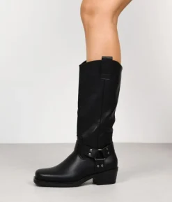 Bosanova Bottes À Talons | Bottes De Motard | Bottines motard noires avec anneau en métal