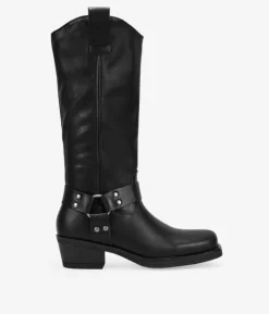 Bosanova Bottes À Talons | Bottes De Motard | Bottines motard noires avec anneau en métal