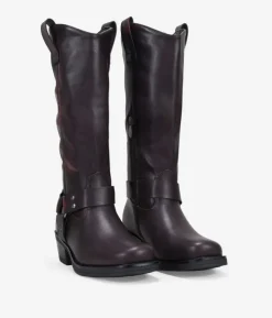 Bosanova Bottes À Talons | Bottes De Motard | Bottines motardes bordeaux avec anneau en métal