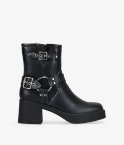 Bosanova Bottes À Talons | Bottes De Motard | Bottines noires à talons avec boucles