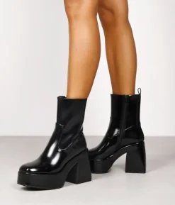 Bosanova Bottes À Talons | Bottes De Plateforme | Bottines plateforme noires à talons larges