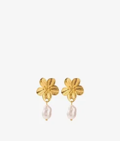 Bosanova Boucles D'oreilles | Boucles d'oreilles fleur dorée avec perle