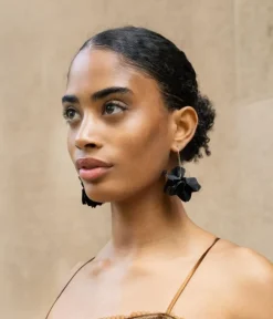 Bosanova Boucles D'oreilles | Boucles d'oreilles fleurs rigides noires
