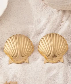 Bosanova Boucles D'oreilles | Boucles d'oreilles forme coquillage en métal doré