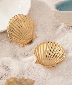 Bosanova Boucles D'oreilles | Boucles d'oreilles forme coquillage en métal doré