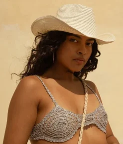 Femme Bosanova Casquettes Et Chapeaux | Chapeau de cowboy beige en raphia tressé