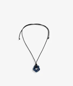 Bosanova Colliers | Collier noir avec fleur bleue
