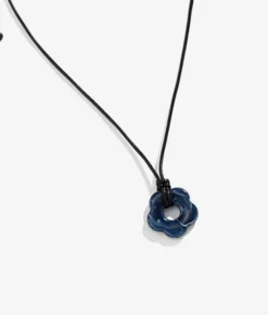 Bosanova Colliers | Collier noir avec fleur bleue