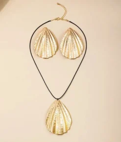 Bosanova Boucles D'oreilles | Ensemble collier et boucles d'oreilles grand coquillage doré